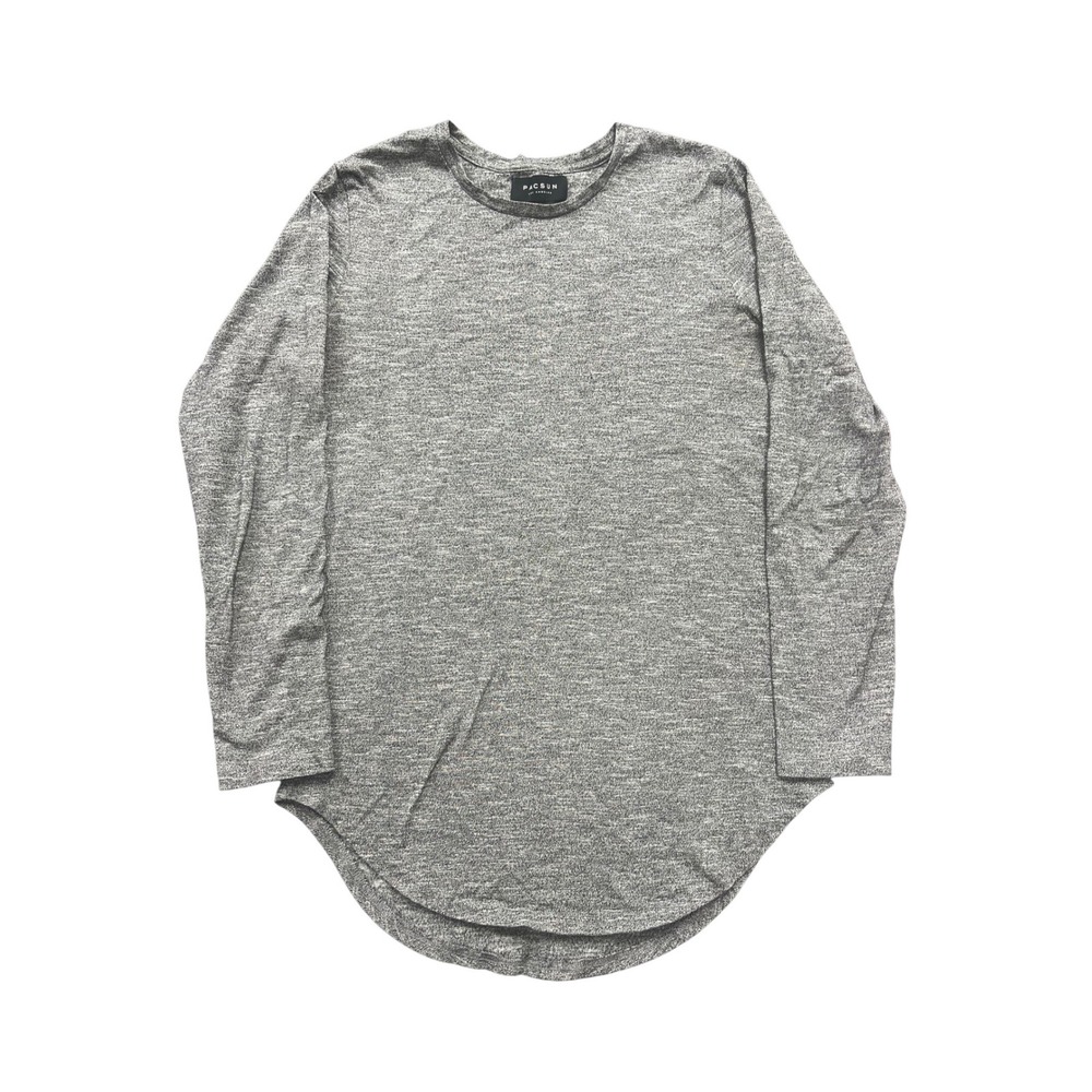 PacSun Long Sleeve Tee Mens Medium Grey Marled Curved Hem Longer Fit Streetwear